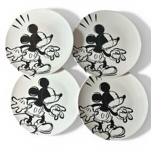 Zak Designs Mickey Mouse Dinner Plates Set of 4 Black White Sketch Melamine 11"